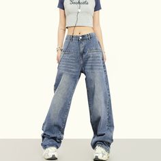 5ft 5''(166cm) tall, 97 lbs(44kg) weight and wearing a size M163cm/44kg wearing a size S - BLUE- Wide straight fit- Denim- 2 colors Dark Wash High Waist Jeans For Streetwear, High Waist Dark Wash Jeans For Streetwear, High Waist Denim Blue Flare Jeans For Streetwear, High Rise Denim Jeans For Streetwear, High Rise Denim Blue Pants For Streetwear, Denim Blue Full-length Bottoms For Streetwear, Baggy High-rise Jeans, Baggy High-rise Dark Wash Jeans, Baggy High Rise Dark Wash Jeans