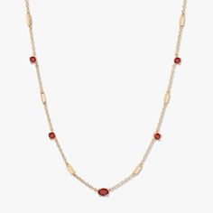 Brenna Birthstone Necklace Gold-plated Birthstone Necklace With Gemstones, Fine Jewelry Gold Plated Birthstone Necklaces, Fine Jewelry Gold-plated Birthstone Necklaces, Gold Plated Birthstone Necklace Fine Jewelry, Classic Gold Plated Gemstone Necklaces, Elegant Red Necklace For Everyday, Elegant Everyday Red Necklace, Elegant Red Everyday Necklace, Classic Gold Birthstone Necklace