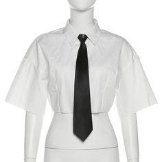 Materiale:?Poliestere  Peso: 0,16 kg  Taglia: S-L  SKU:?SH98168 Shirt With Tie Women, Shirt With Tie, Tie Women, Short Shirt, Color Shorts, Short Shirts, Solid Color, Wardrobe, White