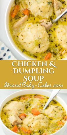 chicken and dumpling soup in a white bowl