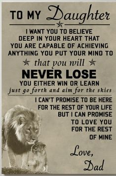 an image of a lion with the words to my daughter