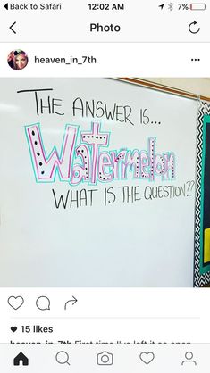 a white board with writing on it in front of a black and white background that says the answer is watermark what is the question?