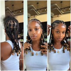 Big Braids Hairstyles With Beads, Funali Braids With Natural Hair, Tribals On Natural Hair, Natural Hair Braid Styles With Beads, Box Braids With Beads Natural Hair, Hairstyles With Beads Natural Hair, Straightback Cornrows Braids With Beads, Beaded Natural Hairstyles, Straight Back Braids With Beads