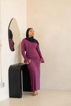 Purple Maxi Trumpet Sleeve Dress – ShopFatimaDiallo Chic Long Sleeve Fall Abaya, Modest Maxi Length Abaya For Fall, Fall Modest Maxi Length Abaya, Fall Season Modest Maxi Length Abaya, Modest Long Abaya For Fall, Spring Modest Abaya With Modesty Panel, Modest Abaya With Modesty Panel For Spring, Modest Stretch Maxi Skirt, Chic Evening Dresses For Eid