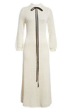 Taking inspiration from treasures of yore, this wool-enriched cotton sweater-dress from the 'Estate Sale' collection has all the frills of a fabulous find—think intricate pointelle stitchwork and a slender bow with extralong ties. Hidden back-zip closure Mock neck Long sleeves Sheer 70% cotton, 30% merino wool Dry clean Imported Designer Clothing Tanner Fletcher, Gender Inclusive, Pointelle Knit, Fabric Gift Bags, Knit Sweater Dress, Fabric Gifts, Free Fabric, Nordstrom Dresses, Cotton Sweater