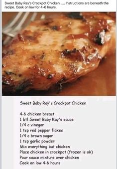 the recipe for baby's crockpot chicken is shown