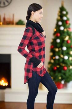 Womens Red Plaid Cristmas Top | MomMe And More Boutique – MomMe and More The Office Christmas Party, The Office Christmas, Cowl Neck Shirt, Office Christmas Party, Cowl Neck Tunic, Plaid Tunic, Christmas Plaid, Cowl Neck Long Sleeve