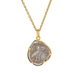 ANCIENT GREEK COIN PENDANT SET IN 22K GOLD, 22K GOLD HANDMADE CHAIN Coin: Silver Tetradrachm, Ancient Greek Attica Athens, 440-420 BC, Obv: Head of Athena, Rev: Owl • DESIGNED AND HAND FORGED IN NEW YORK • LENGTH: 22 INCHES Please email info@elihalili.com or call the studio at 212-941-7979 for any inquiries. Owl Of Athena, Greek Coin Pendant, 22k Gold Chain, Athena Owl, Byzantine Necklace, Ancient Greek Coin, Ruby Necklace Pendant, Blue Sapphire Necklace, Nugget Necklace