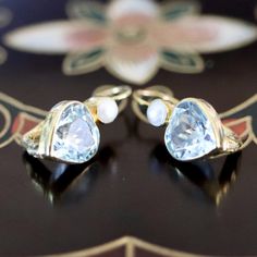 Becky Sharp Earrings: Blue Topaz, Pearl & 14k Gold Sharp Earrings, Becky Sharp, Lapis Earrings, Blue Topaz Earrings, Spring Jewelry, Topaz Earrings, Earrings Blue, Hand Made Jewelry, Conflict Free Diamonds