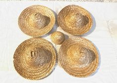 "Small hats are sold per set of 4. Size: 8\" x 8\" x 3\" Smaller Hats are sold per set of 2. Size: 3\" x 3\" x 1.75\" Please see Variation Section for Sets and Prices." Small Hats, Straw Hats, Doll Making, Clothes Accessories, Straw Hat, Doll Clothes, Decorative Plates, Straw, Hand Weaving