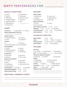 birth checklist with the words birth references for medical conditions and other things to do