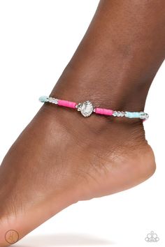 Paparazzi Carefree Coral Pink Anklet Bracelet Paparazzi Jewelry Blue Anklet, Sea Scallops, Mixed Metal Jewelry, Anklet Bracelet, Latest Jewellery, Paparazzi Accessories, Paparazzi Jewelry, Silver Accents, Shades Of Yellow