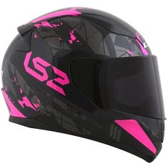 the helmet is designed to look like it has been painted with pink and black paint