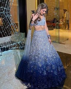 Fuss Free Drape Styles That Real Brides Rocked With Their Sangeet Lehengas & Cocktail Outfits - Witty Vows Best Reception Dress For Indian Bride, Sangeet Outfit Gown, Outfit For Sangeet Function For Bride, Cocktail Lehenga Outfit, Latest Sangeet Outfits For Bride, Sangeet Outfit Bridal Sangeet Outfit Bridal Indian Weddings, Blue Sangeet Outfit, Gown For Sangeet Function, Sangeet Bridal Outfit