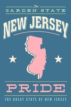 the new jersey pride t - shirt is shown in pink and blue with stars on it