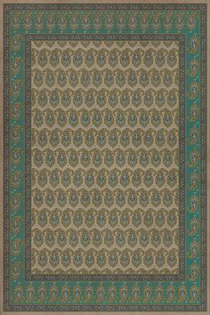 a rug with an ornate design on the bottom and green trimmings around it