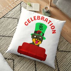 St Patrick's Day Celebration । Funny Dog Celebrate । Trending Floor Pillow Quilted Pillows, Back Support Pillow, Irish Shamrock, Flooring Trends, Pillow Quotes, Support Pillows, Saint Patrick, Quilted Pillow