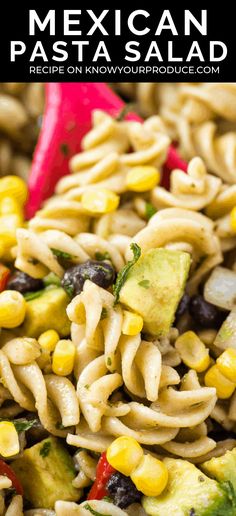 mexican pasta salad with avocado, corn and black beans