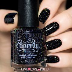 Starrily Neutrino Nail Polish | PRE-ORDER - Ships 06/30/15 | Live Love Polish Nail Polish Black, Bright Nail Polish, Nail Polish Glitter, Nail Polish Nails, Black Nails With Glitter, Polish Nails, Nagel Tips, Black Nail Polish, Holographic Nail Polish