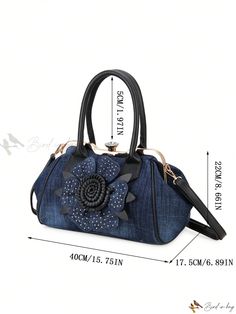 Bird in Bag - Exquisite Denim Floral Shell Womens Handbag and Shoulder Bag by a Renowned Designer - Premium Crossbody Bag as a Stylish & Functional Daily Essential Denim Blue Bag With Top Carry Handle, Denim Blue Top Handle Bag, Daily Use Denim Bags With Top Carry Handle, Denim Bags With Top Carry Handle For Daily Use, Denim Bag With Top Carry Handle, Denim Rectangular Bag With Top Carry Handle, Denim Tote Bag With Top Carry Handle, Rectangular Denim Shoulder Bag With Top Handle, Denim Rectangular Shoulder Bag With Top Handle