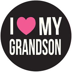 i love my grandson sticker on a black and pink circle with the words, i love my grandson