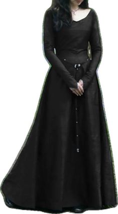 Classical Medieval Long Sleeve Round Neck Slim Ladies Dress Black Long Sleeve Medieval Dress For Halloween, Medieval Black Long Sleeve Dress, Black Medieval Long Sleeve Dress, Medieval Style Long Sleeve Black Dress, Medieval Long Sleeve Black Dress, Black Gothic Medieval Dress With Long Sleeves, Gothic Medieval Dress With Long Sleeves For Halloween, Black Long Sleeve Medieval Dress For Cosplay, Gothic Long Sleeve Medieval Dress For Halloween