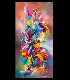 an abstract painting with many colors and shapes