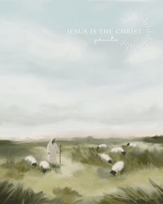 a painting of sheep in a field with the words jesus is the christ