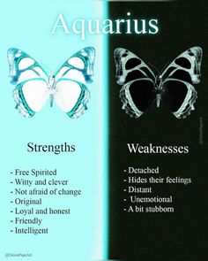 an aquarius butterfly with its wings spread out and the words,'strengths '