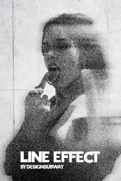 a black and white photo of a person talking on a cell phone with the text line effect