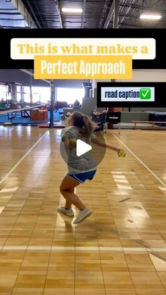 a woman is playing tennis in an indoor court with the words, this is what makes a perfect approach read caption