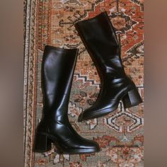 ***** Please Read ***** I’m Selling A Brand New Pair Of Jeffrey Campbell Manorism Boots. Originally Priced At $300. I’m Usually A Size 8.5 And These Were Marked As True To Size On The Website, However, They Run Rather Big. I’m Not Sure If The Listing On The Site Is An Error Or If These Are Mismarked. Either Way These Are Not A True Size 8.5. I Would Estimate These To Be A 10/10.5. I Will List The Insole Measurement Below For You To Compare To Your Own. I Was Unable To Return Them As They Were Fi Retro Black Heeled Boots For Winter, Retro Black Winter Heeled Boots, Retro Black Boots For Fall, Retro Knee-high Winter Boots With Round Toe, Retro Leather Knee-high Boots With Round Toe, Retro Knee-high Boots With Round Toe For Winter, Retro Winter Knee-high Boots With Round Toe, Retro Black Heeled Boots With Round Toe, Fall Platform Boots With Rubber Heel Cap