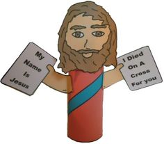 a cardboard jesus holding two signs in his hands with the words i don't know what to say