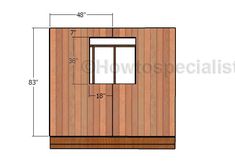 the side view of a shed with measurements for the door and window on each side