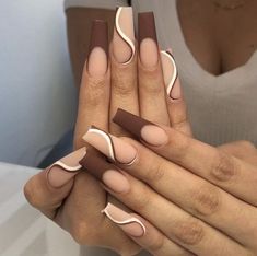 Brown Acrylic Nails, Brown Nails Design, Brown Acrylic, Girly Acrylic Nails, French Tip Acrylic Nails, Classy Acrylic Nails