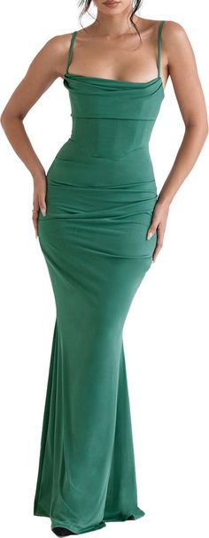 HOUSE OF CB Milena Jersey Corset Maxi Dress | Nordstrom Corset Wedding Guest Dress, Jersey Corset, Mermaid Corset, Draped Corset, Corset Maxi Dress, House Of Cb, Romantic Dress, Casual Chic Outfit, Maxi Dress Green