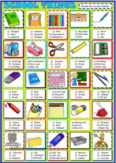 a poster showing the different types of school supplies