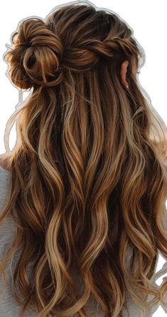 Hair For Prom Half Up Half Down, Top Knot Wedding Hair Half Up, Half Up Hair For Long Hair, Hair Styles Wedding Guest Half Up, Long Hairstyles For Graduation, Half Up Hairstyles Braid, Hairstyles For Junior Bridesmaids, Junior Bridesmaid Hairstyles Half Up, Half Up Half Down Hair Styles Casual