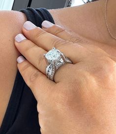 Engagement Ring And Band, Lab Created Diamond Rings Engagement, Engagement Ring Pictures, Diamonds Engagement Ring, White Gold Wedding Ring, Future Engagement Rings, Cushion Cut Moissanite, Gold Cushions, Silver Ring Set