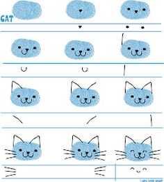 an illustrated drawing of how to draw a cat's face with different facial expressions