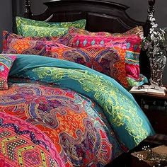 the comforter is bright and colorfully colored