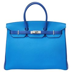 Hermès Birkin HSS 35 in bleu electric/zelige and togo leather with palladium hardware. The bag is in very good condition, with only one slight mark as pictured and comes with Hermès box, Hermès dustbag, clochette and clochette dustbag. Bags with a horse shoe stamp (HSS) are customized for special clients. Stamp C (2018) Hermes Box, Togo Leather, Jane Birkin, Fancy Bags, Horse Shoe, A Horse, Handle Bag, Hermes Birkin, Fashion Handbags