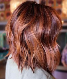 Burgundy And Copper Balayage Lob Copper Mohagany Hair Color, Auburn Long Bob Hairstyles, Copper Long Bob Hair, Long Bob Copper Balayage, Best Hair Color For Bright Spring, Long Bob Auburn Hair, Cute Short Haircuts For Women Shoulder Length, Auburn Long Bob, Light Auburn Highlights In Brown Hair