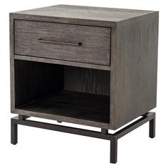 a dark wood night stand with one drawer open