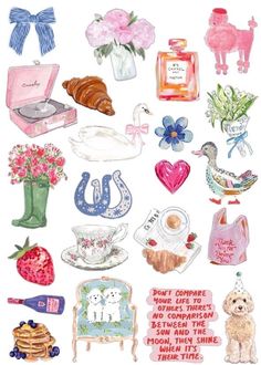 an image of various items that are in the shape of a sticker sheet on a white background