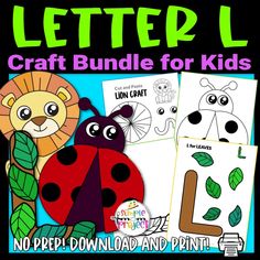 the letter l craft bundle for kids with pictures of animals, leaves and letters on it