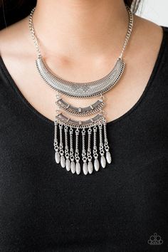 Eastern Empress - Silver Paparazzi Necklace - sofancyjewels Silver Plates, Brass Plates, Silver Necklace Set, Brass Beads, Fringe Necklace, Jewelry Images, Paparazzi Accessories, Paparazzi Jewelry, Short Necklace