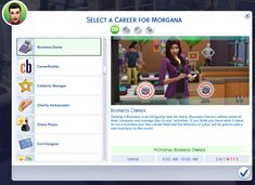 an image of a computer screen with the words select a career for morgana