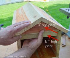 a person is building a birdhouse out of wood and plywood with the measurements