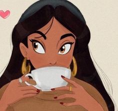 an animated image of a woman holding a coffee cup